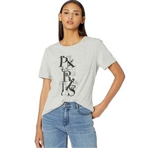 Karl Lagerfeld Paris Graphic Tee Gray Short Sleeve Logo Shirt Women’s Small EUC
